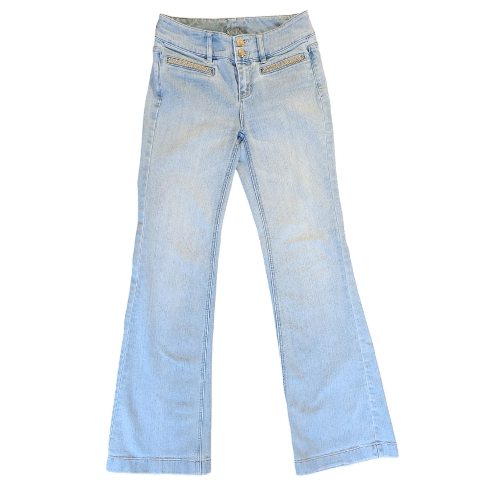 Cache Light Denim Bootcut Gold Embellished Jeans